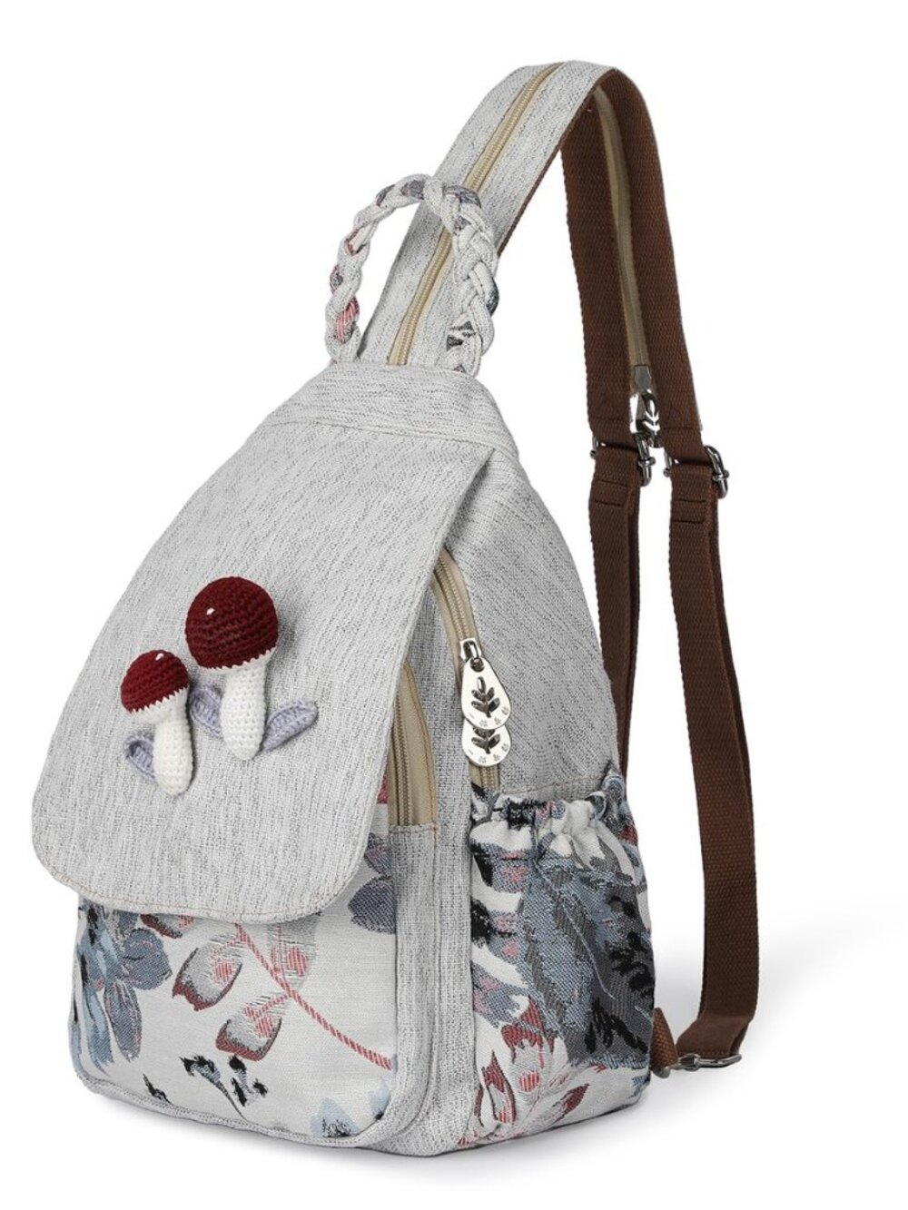 Ladys Convertible Sling Bag, Hand Craft Artisan Purse, Beautiful Mushroom Canvas